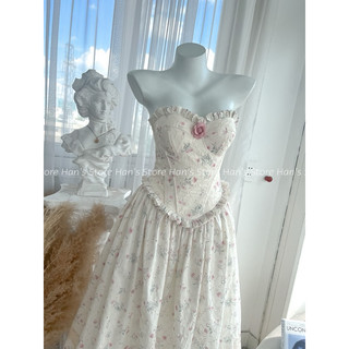[HAN’S STORE ]VÁY CORSET HOA FORM DÀI THÊU NỔI TẶNG CỘT TÓC SCRUNCHIES TẶNG TAG HOA RỜI (ẢNH THẬT)