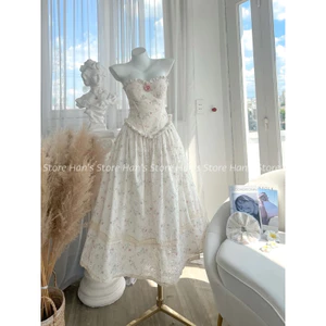 VÁY CORSET HOA FORM DÀI THÊU NỔI TẶNG CỘT TÓC SCRUNCHIES TẶNG TAG HOA RỜI (ẢNH THẬT)