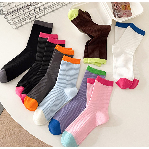 Vớ Tất Unisex kẻ 2 thanh 6 màu cổ cao phong cách trẻ trung, năng động.