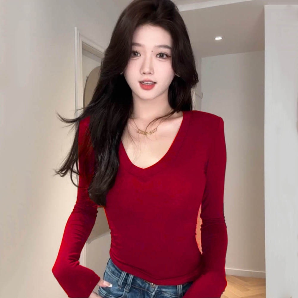 Áo Thun Ôm Body Nữ Form Trơn Basic Tay Dài Cô Tim Kiểu Dáng Thắt Eo Tôn Dáng Siêu Xinh Nhiều Màu