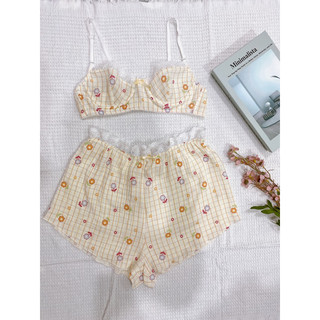 Set đồ lót chất liệu muslin có gọng, mút mỏng viền ren