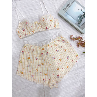 Set đồ lót chất liệu muslin có gọng, mút mỏng viền ren