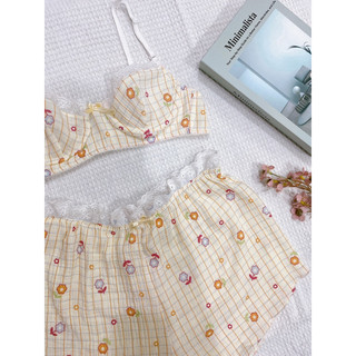 Set đồ lót chất liệu muslin có gọng, mút mỏng viền ren