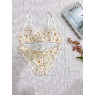 Set đồ lót chất liệu muslin có gọng, mút mỏng viền ren