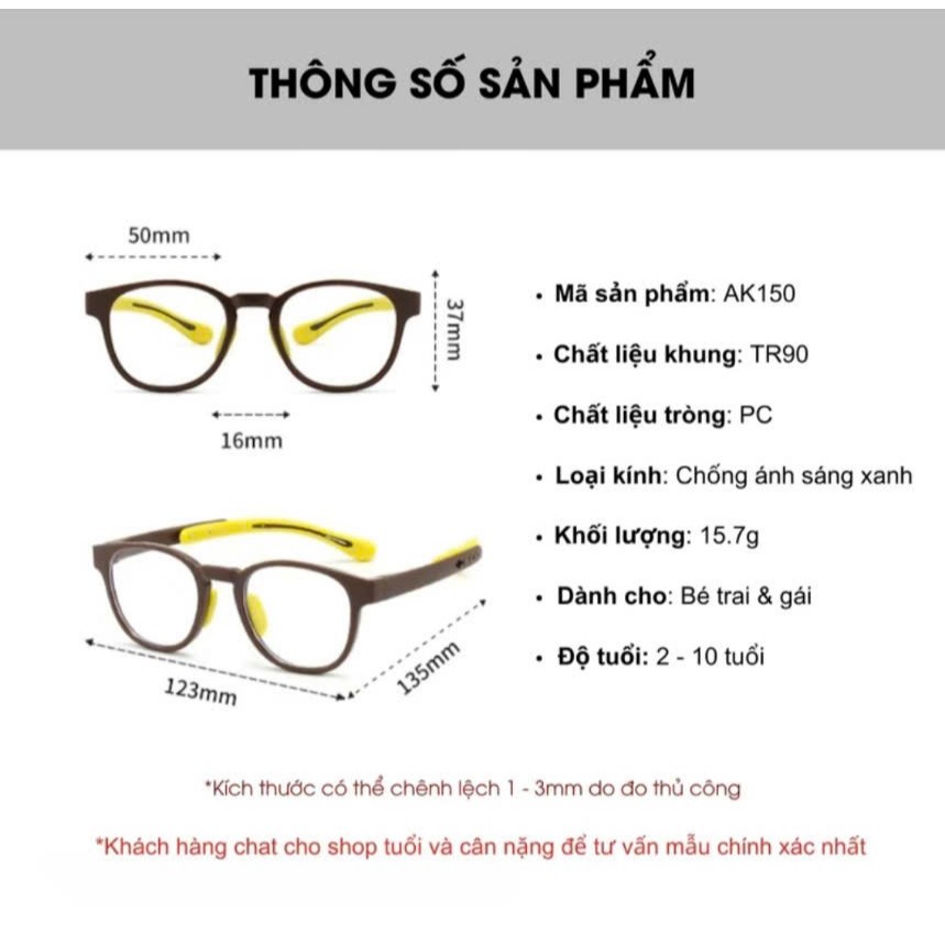 (Cho Bé) Kính Chống Ánh Sáng Xanh,Chống Tia UV, Cho Bé Từ 2 Đến 10 Tuổi-Chất Liệu TR Siêu Bền,Có Nấc Cài Điều Chỉnh