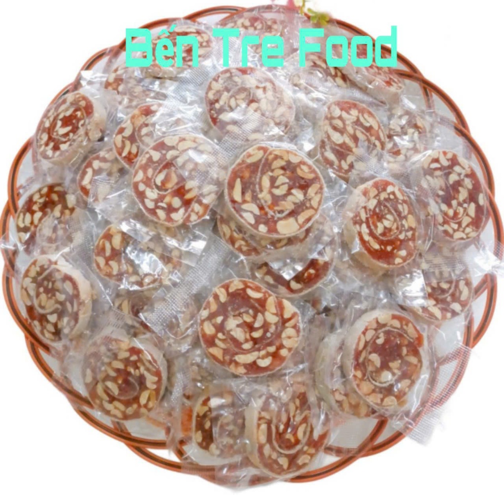 Kẹo chuối cuộn bánh phồng đậu phộng ít đường 1kg ( 2 túi) đồ ăn vặt