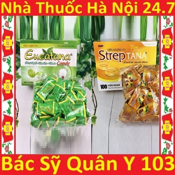 Kẹo ngậm ho - Viên ngậm ho Streptana / EUCATANA nguồn gốc thảo dược, giảm ho, đau rát họng (hộp 100 viên)