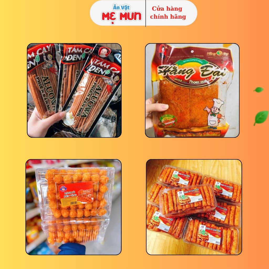 COMBO ĐỒ ĂN VẶT SIÊU CAY 4 MÓN 10 gói Tăm Cay Đen, 1 Pò Quẩy Hộp, 1 Pò Xiên Vừng, 1 Snack Miếng Hằng Đại