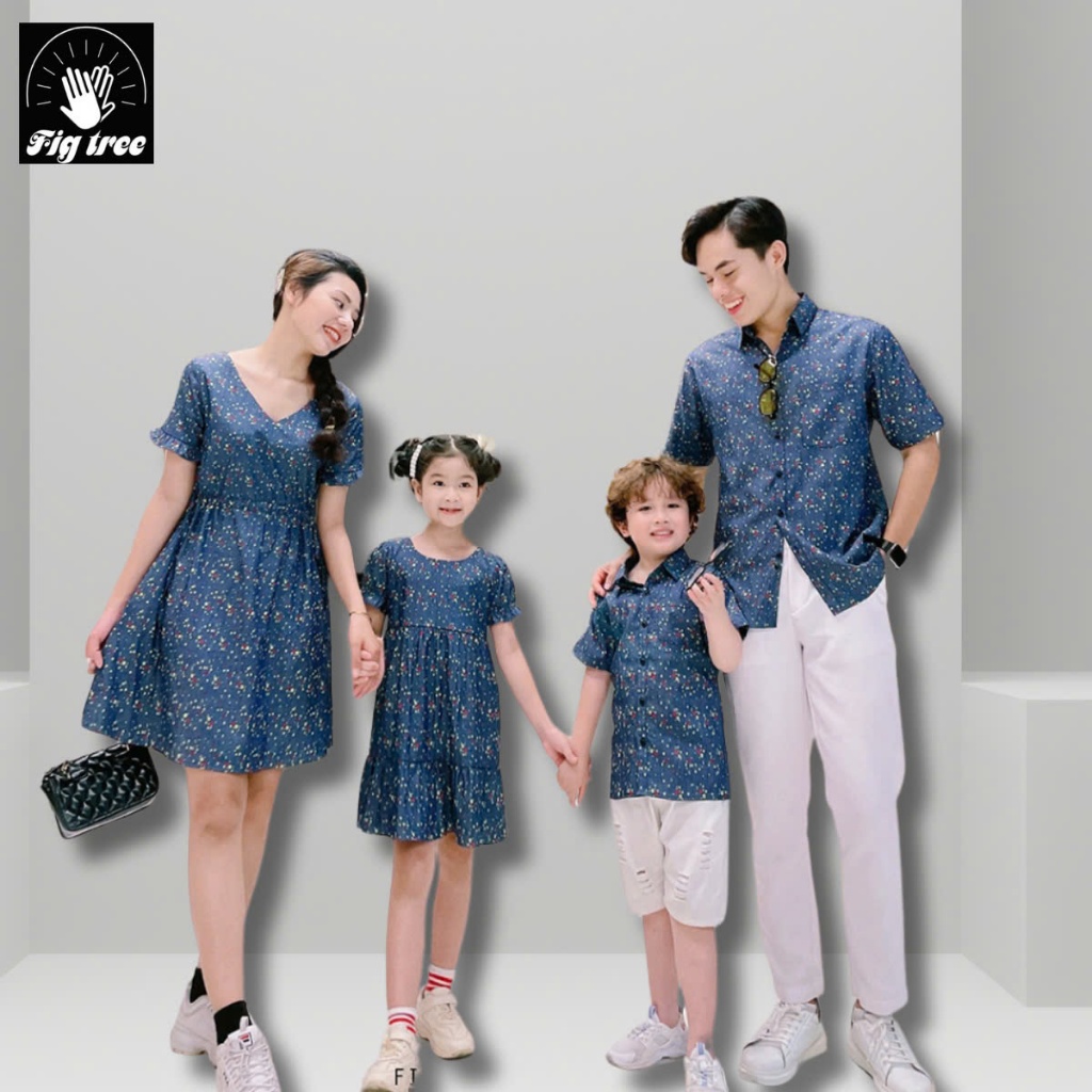 Combo Áo Sơ Mi Váy Gia Đình Fig Tree Denim Họa Tiết Siêu Xịn