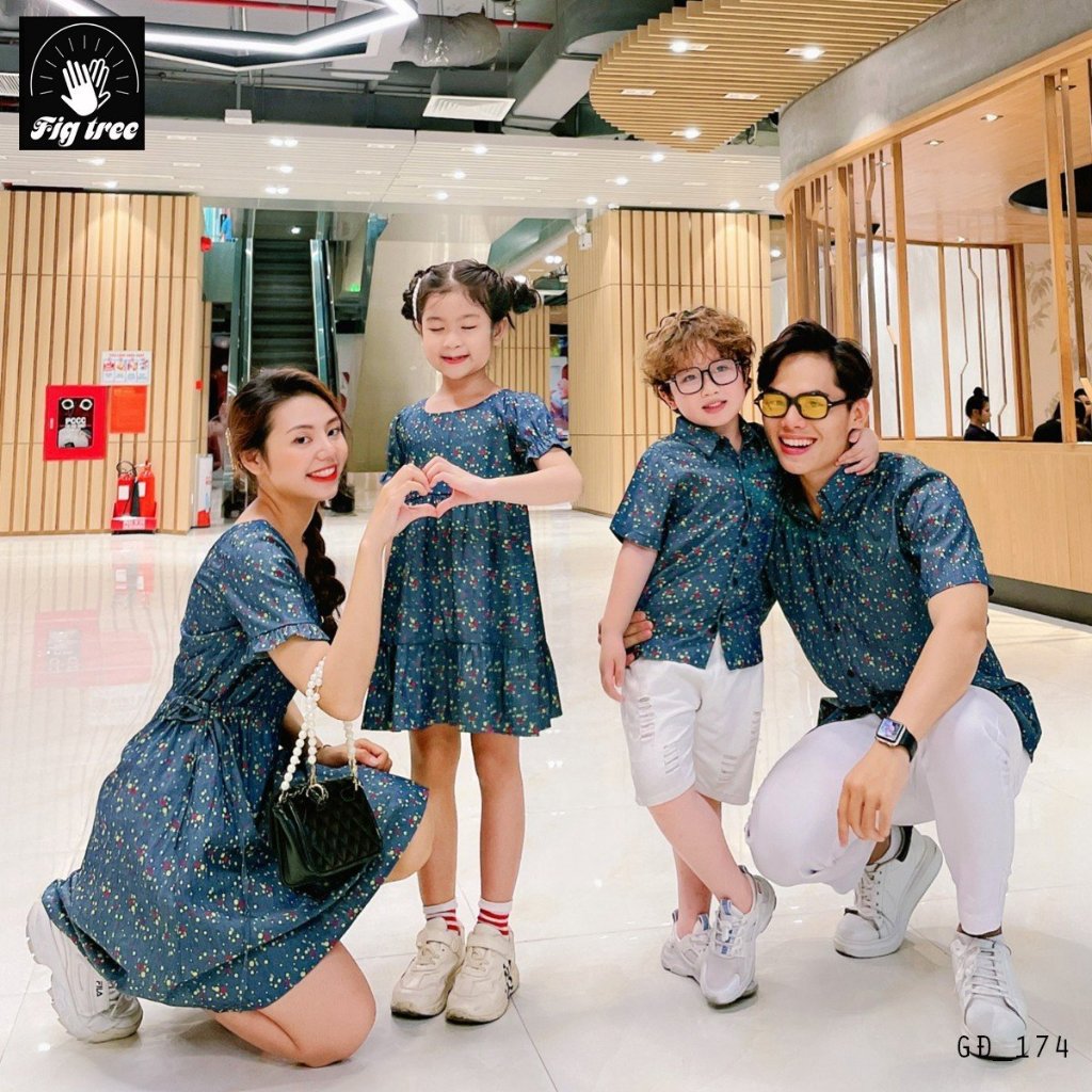 Combo Áo Sơ Mi Váy Gia Đình Fig Tree Denim Họa Tiết Siêu Xịn