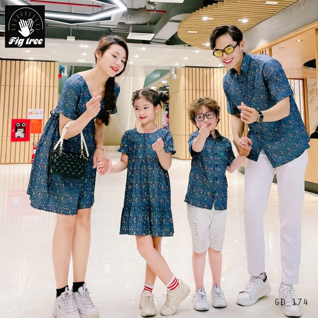 Combo Áo Sơ Mi Váy Gia Đình Fig Tree Denim Họa Tiết Siêu Xịn