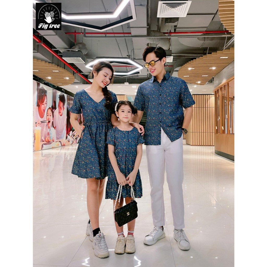 Combo Áo Sơ Mi Váy Gia Đình Fig Tree Denim Họa Tiết Siêu Xịn