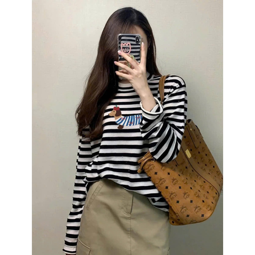 Áo thun Nữ dài tay kẻ sọc in hình JULY fashion2023, Áo phông nữ tay dài kẻ sọc, dáng rộng SIÊU PHẨM mùa thu đông