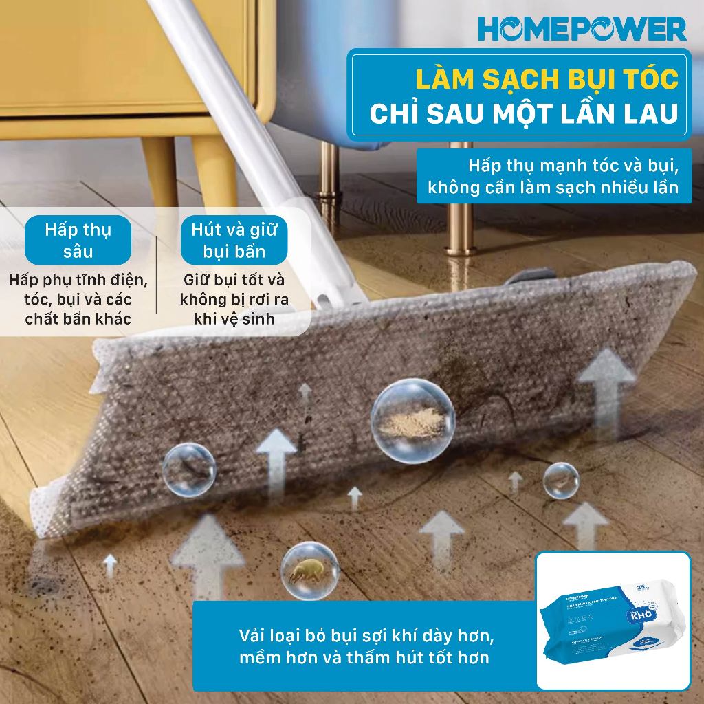 Cây Lau Nhà Kẹp Khăn Thay Thế Bản Nâng Cấp 36cm CS-03 Homepower Dùng Khăn Vải,Khô, Ướt Sử Dụng 1 Lần | BigBuy360 - bigbuy360.vn