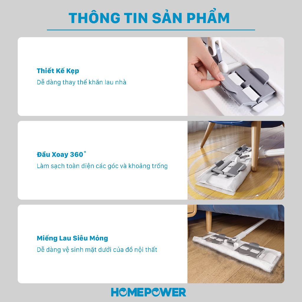 Cây Lau Nhà Kẹp Khăn Thay Thế Bản Nâng Cấp 36cm CS-03 Homepower Dùng Khăn Vải,Khô, Ướt Sử Dụng 1 Lần | BigBuy360 - bigbuy360.vn