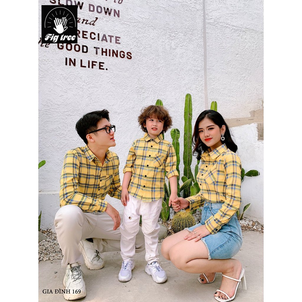 Combo Áo Sơ Mi Gia Đình Fig Tree sọc caro vàng Siêu cute ( MS :169)