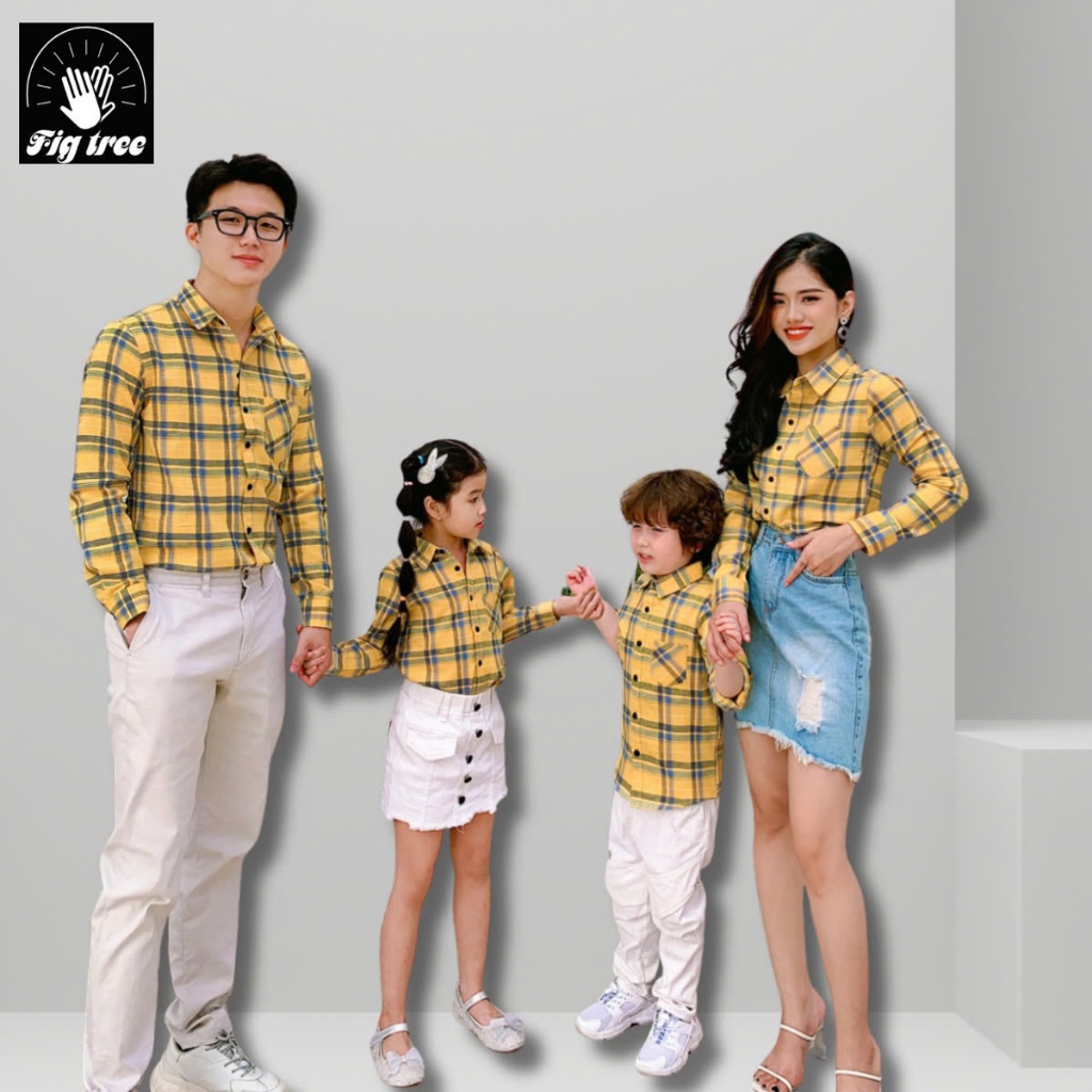 Combo Áo Sơ Mi Gia Đình Fig Tree sọc caro vàng Siêu cute ( MS :169)