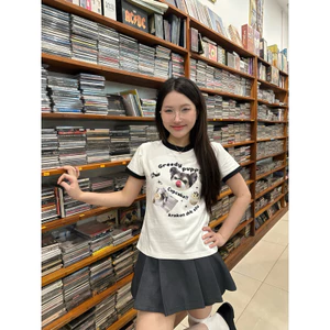 Áo Thun Nữ Baby Tee Tay Viền " Greedy puppy " - Kraken Drk Cotton 250gsm