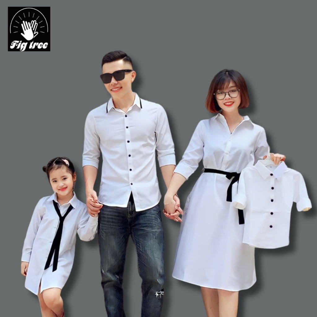 Set Đồ Gia Đình Fig Tree Màu Trắng Phối Viền Đen Siêu Cute (Hàng thiết kế)
