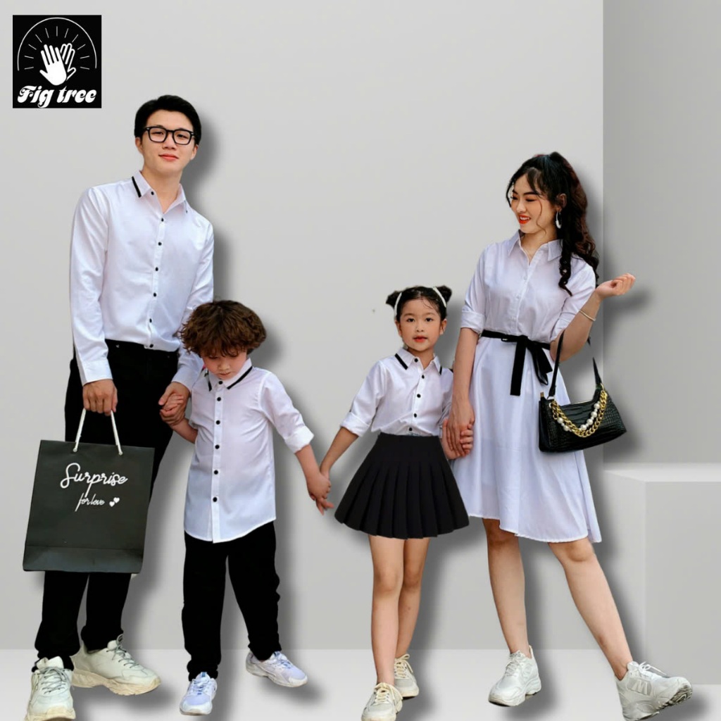 Set Đồ Gia Đình Fig Tree Màu Trắng Phối Viền Đen Siêu Cute (Hàng thiết kế)