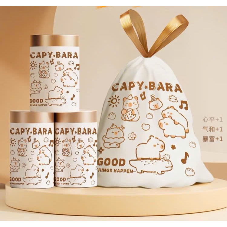 Cuộn 90 Túi đựng rác tự phân hủy có dây rút Capybara size 45x40cm ...