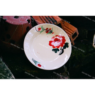 Dĩa Gốm Vẽ Hoa Lá Cổ Xưa Size 15.5cm - Gốm Xưa Lái Thiêu Cho Người Hoài Niệm - Gốm Nam Bộ