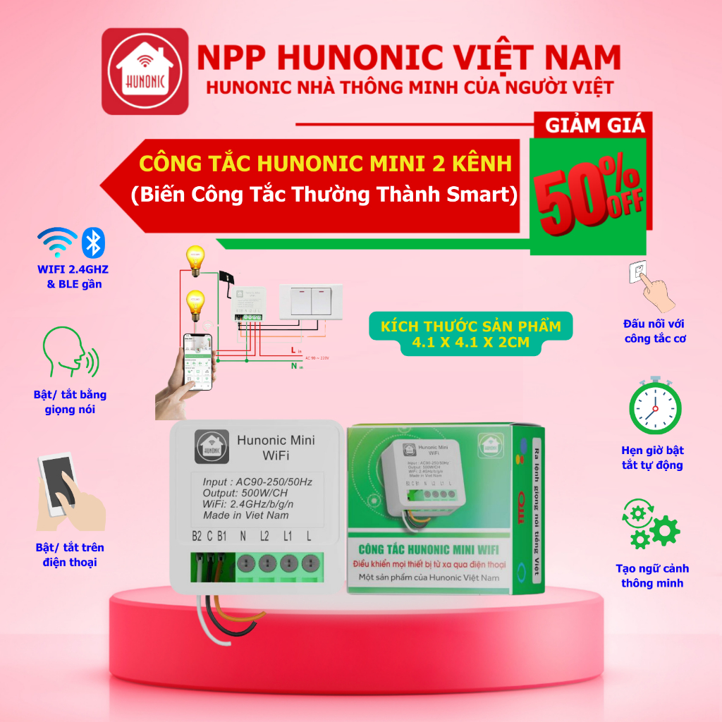 Công Tắc Wifi Hunonic Mini 2 Kênh, Biến Công Tắc Thường Thành Thông ...