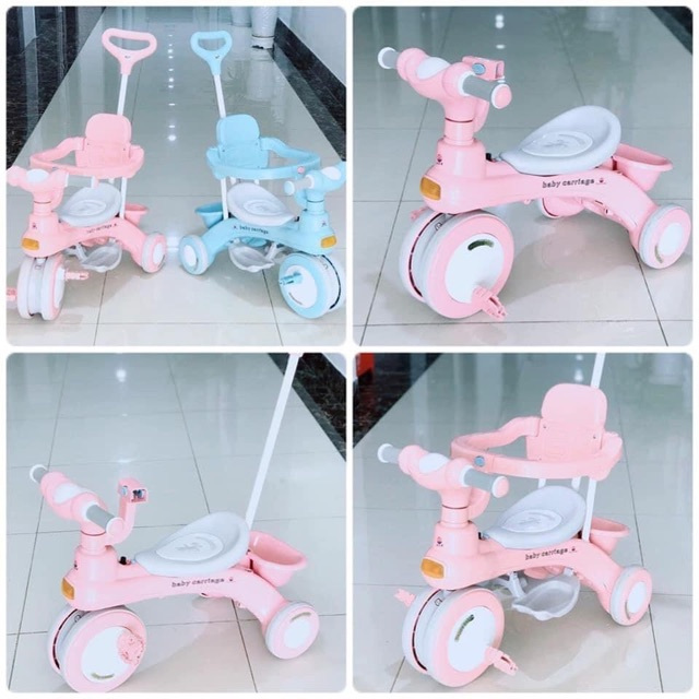 Xe đạp 3 bánh có cần đẩy có nhạc đèn 618 Baby carriage - XE ĐẠP 3 BÁNH CÓ CẦN ĐẨY  618 CHO BÉ