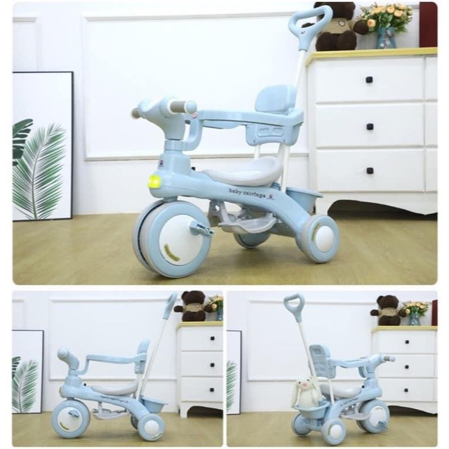 Xe đạp 3 bánh có cần đẩy có nhạc đèn 618 Baby carriage - XE ĐẠP 3 BÁNH CÓ CẦN ĐẨY  618 CHO BÉ
