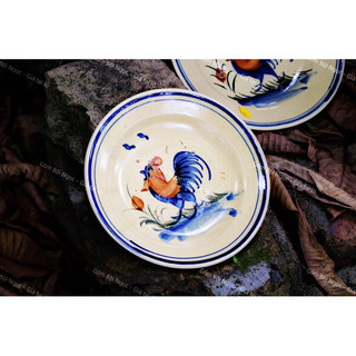 Dĩa Gốm Vẽ Hoạ Tiết Gà Size Đại Đường Kính 21cm - Gốm Xưa Cho Người Hoài Niệm - Gốm Lái Thiêu - Gốm Nam Bộ