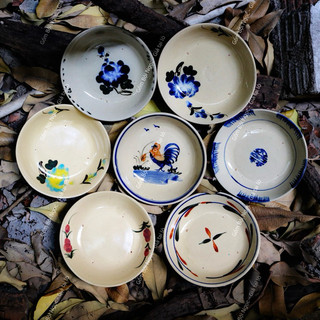 Dĩa Lòng Sâu Vẽ Gà/Hoa/Cá/Phết/Chỉ Xanh/Lá (Dĩa Ảo) Size Đại Đường Kính 20cm - Gốm Xưa Lái Thiêu Cho Người Hoài Niệm