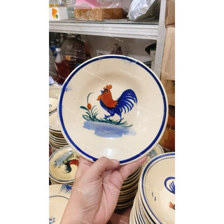 Dĩa Vẽ Hoạ Tiết Gà Size Đường Kính 15.5cm - Gốm Xưa Cho Người Hoài Niệm - Gốm Lái Thiêu - Gốm Nam Bộ