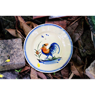 Dĩa Gốm Vẽ Hoạ Tiết Gà Size Lớn Đường Kính 19cm - Gốm Xưa Cho Người Hoài Niệm - Gốm Lái Thiêu - Gốm Nam Bộ