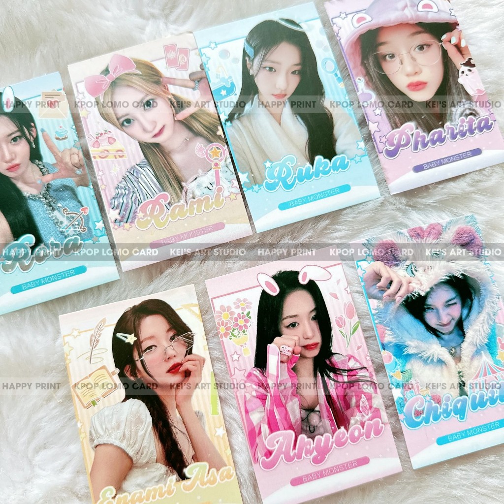 [GOM IN] Set 100c card des babymonster Ruka, Pharita, Asa, Ahyeon, Rami, Rora và Chiquita - thẻ ảnh thiết kế nhóm nhạc