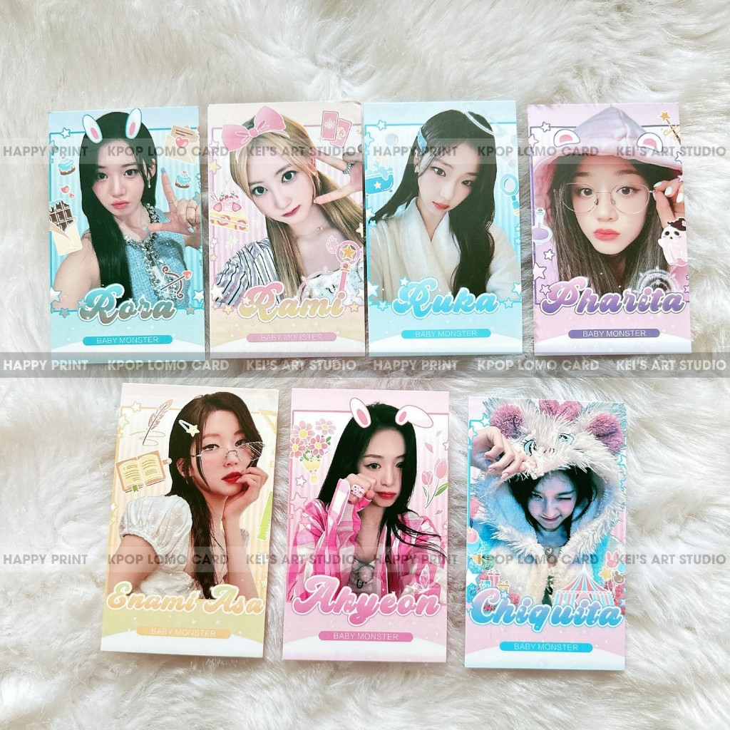 [GOM IN] Set 100c card des babymonster Ruka, Pharita, Asa, Ahyeon, Rami, Rora và Chiquita - thẻ ảnh thiết kế nhóm nhạc