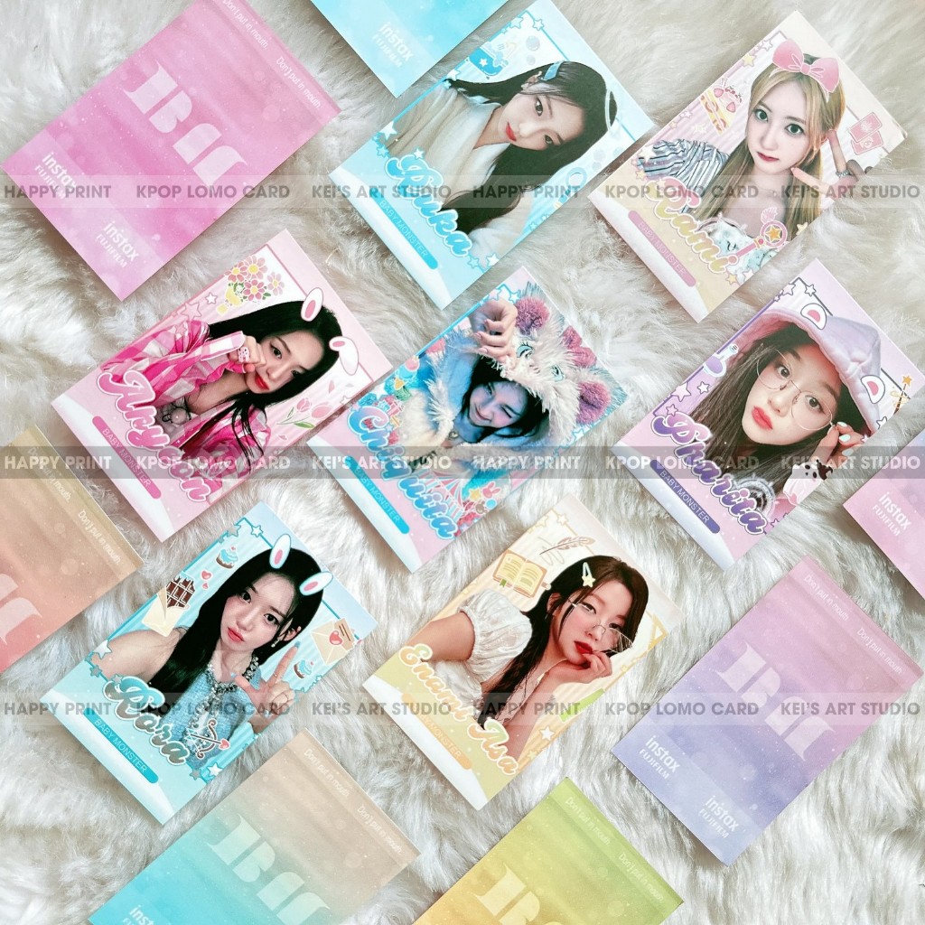 [GOM IN] Set 100c card des babymonster Ruka, Pharita, Asa, Ahyeon, Rami, Rora và Chiquita - thẻ ảnh thiết kế nhóm nhạc