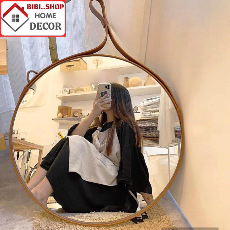 Gương trang điểm dây da treo tường – Gương decor phòng tắm, phòng ngủ