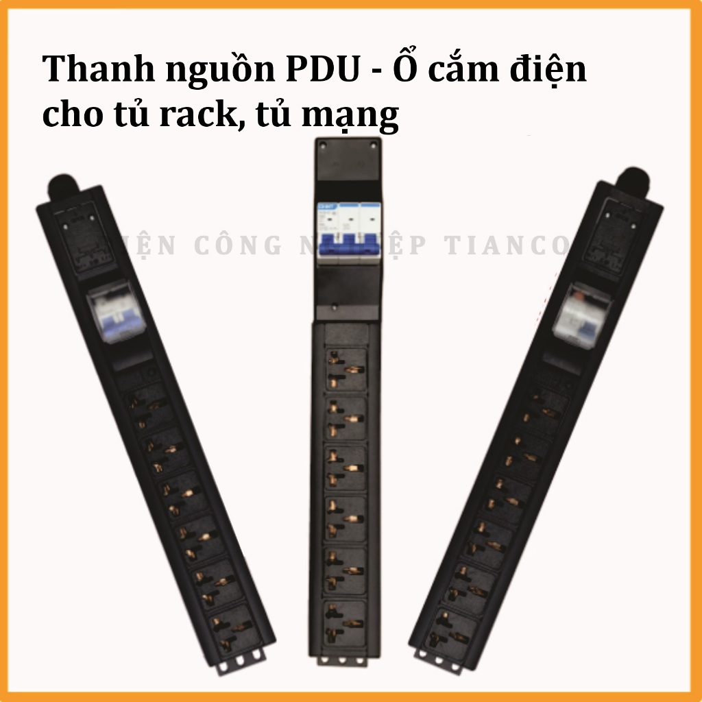 Thanh nguồn PDU - Ổ cắm điện cho tủ rack, tủ mạng 3 chấu đa năng kèm át ...