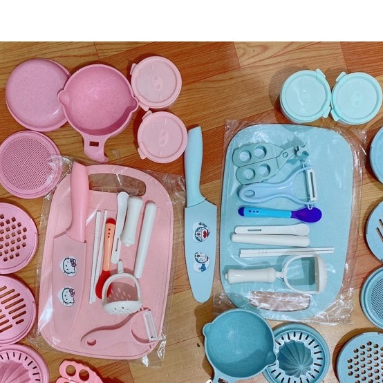 Bộ dụng cụ chế biến ăn dặm lúa mạch full bộ 16 món cho bé ăn dặm - hanzomart