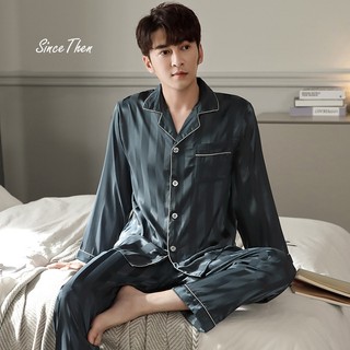 Bộ quần áo ngủ nam mặc nhà dài tay cao cấp vải lụa satin - Since Then