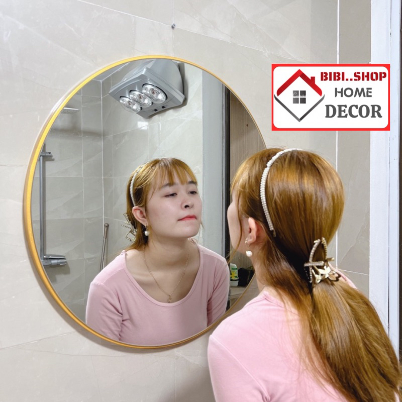 Gương Treo Tường Khung Hợp Kim Nhôm Màu Sắc Đẹp , Gương Trang Điểm Treo Tường Khung Kim Loại Tròn 50cm 60cm