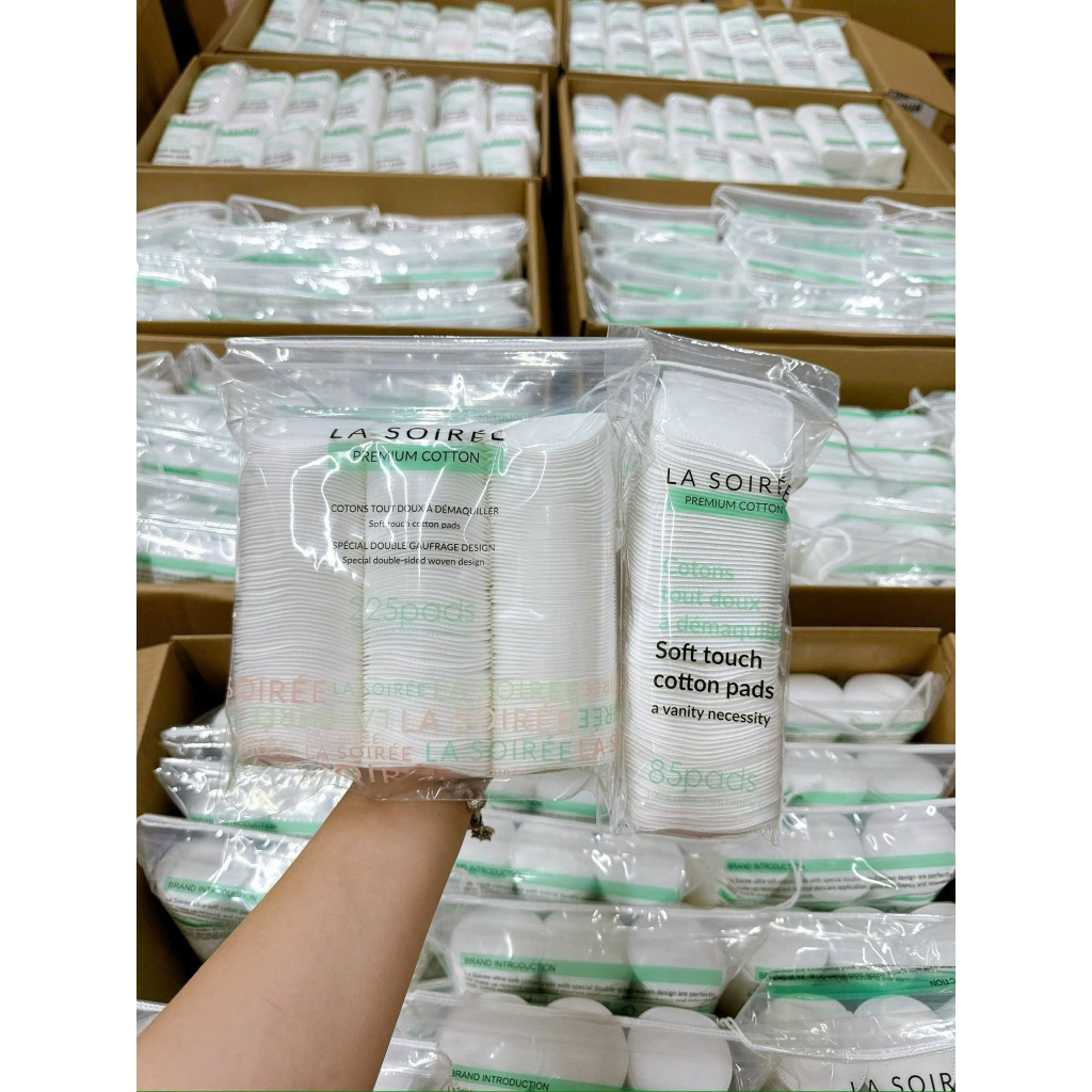 Ảnh Bông tẩy trang 100% sợi Cotton La Soirée 85 - 225 miếng, bông tự nhiên mềm mịn thấm hút tốt ( La Soiree ) 2