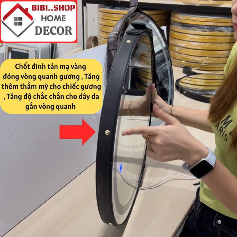 Gương Trang Điểm Treo Tường Dây Da LED Cao Cấp Decor Phòng Ngủ Phòng Tắm