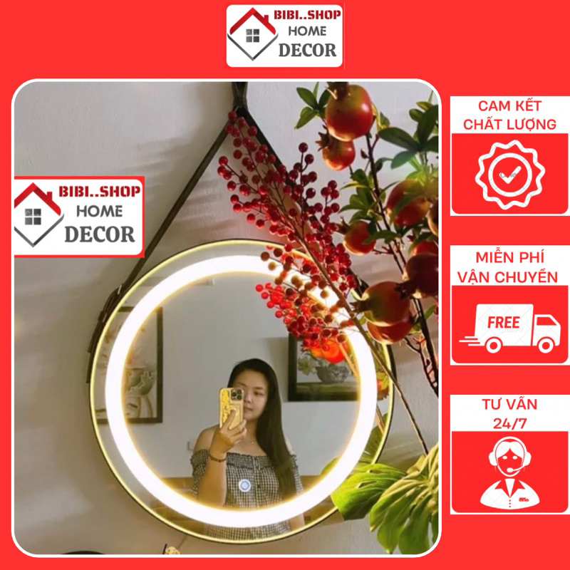 Gương Trang Điểm Treo Tường Dây Da LED Cao Cấp Decor Phòng Ngủ Phòng Tắm