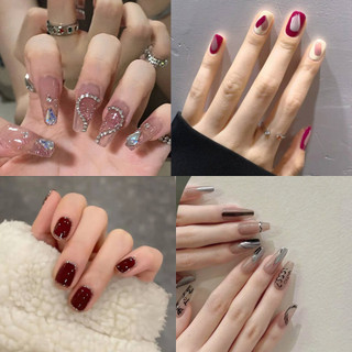 Set 24 Móng Tay Giả, Nail Box Nhiều Kiểu Xinh Xắn Có Keo Dán Móng Tiện Dụng Tone Nâu-đỏ