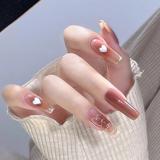 Set 24 Móng Tay Giả, Nail Box Nhiều Kiểu Xinh Xắn Có Keo Dán Móng Tiện Dụng Tone Nâu-đỏ