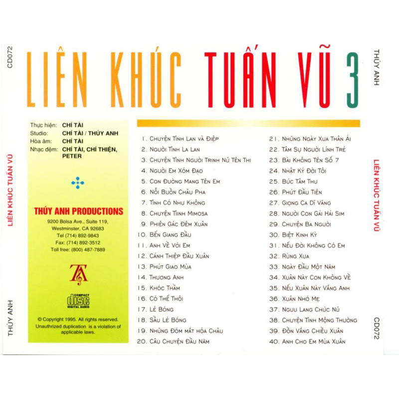 Băng Cassette Trọn Bộ Liên Khúc Tuấn Vũ 1,2,3,4,5