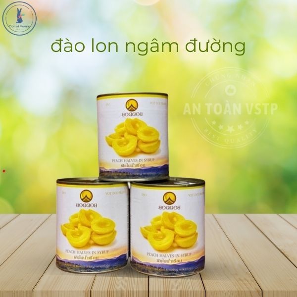 Đào lon ngâm đường Boddob Thái Lan nguyên liệu pha chế trọng lượng 820