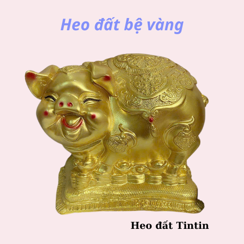 Heo đất tiết kiệm Heo đất bệ vàng phong thủy size vừa ống tiết kiệm lợn đất tiết kiệm trang trí