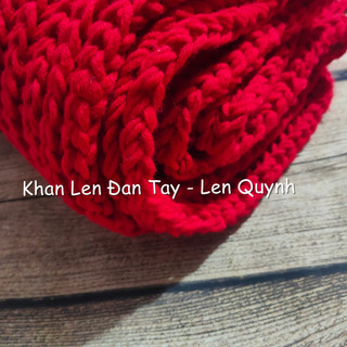 KHĂN LEN ĐAN TAY MÀU ĐỎ NHUNG - kiểu đan cốt ăng lê - len Vĩnh Thịnh sợi to - quà tặng handmade độc đáo ý nghĩa